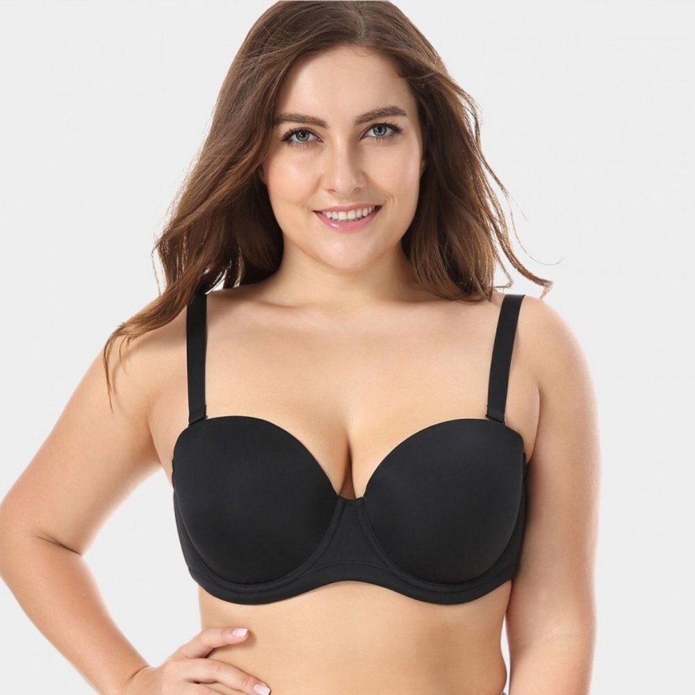 NWT Delimira Black Sleek Strapless BraW593 Detachable Straps Size 40F